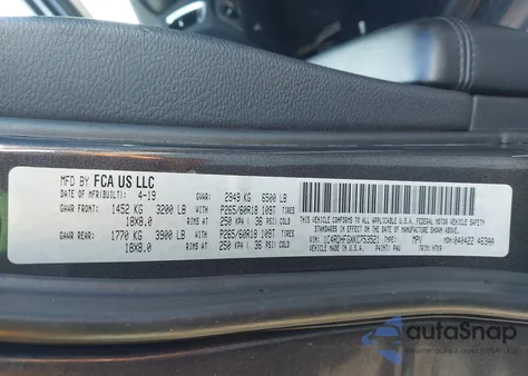 2019 Dodge Durango Special Service Rwd z USA, uszkodzony, nr VIN 1C4RDHFGXKC753521